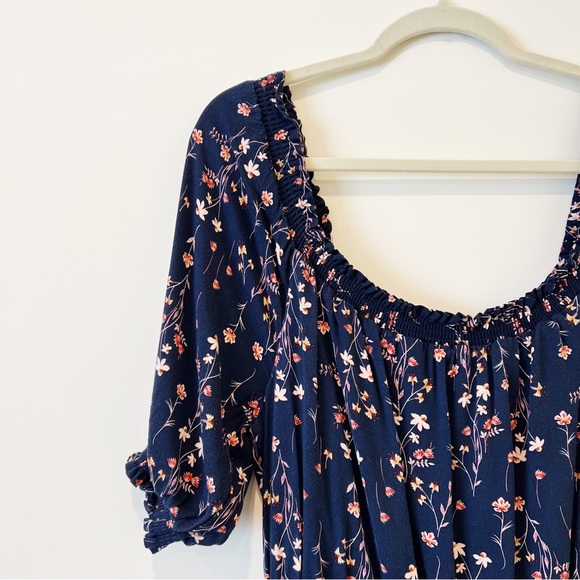 NWT Gal Meets Glam Violet Floral Print Jumpsuit Puff Sleeves Peasant Blue Size 2 - Picture 6 of 10